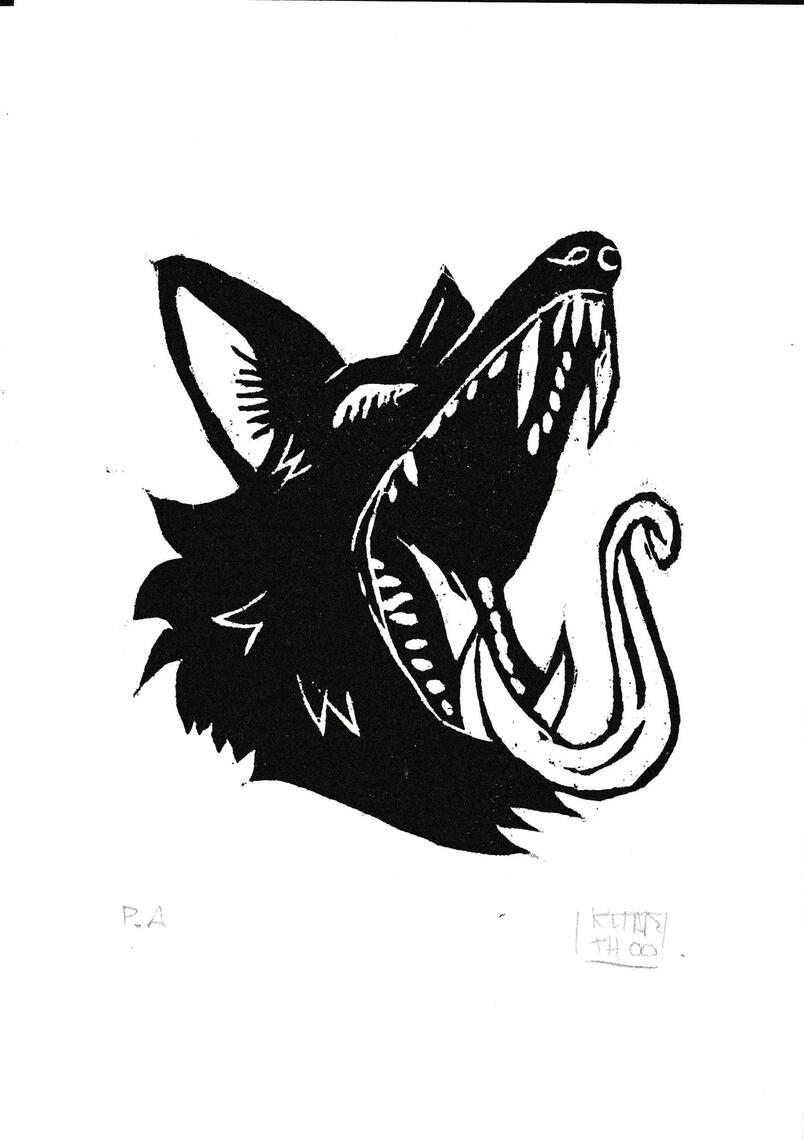 Wolf, 2022. xilogravura adesivada. Kezia Mausolf