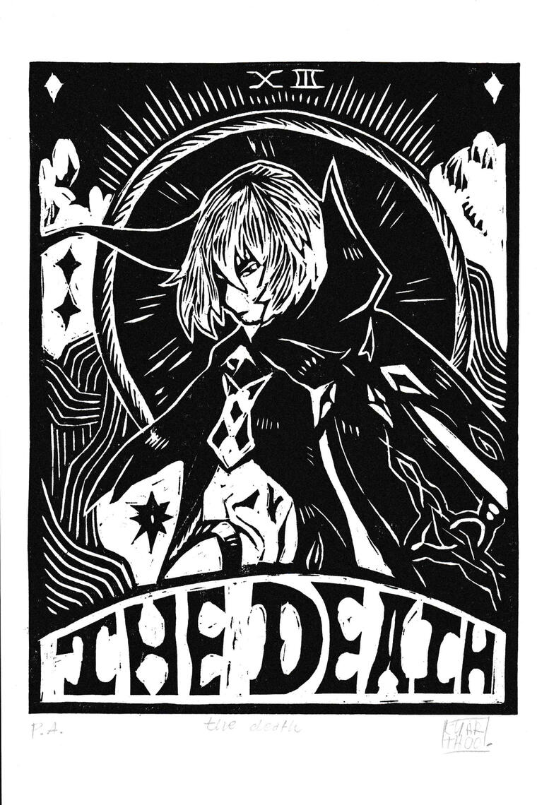 The Death, 2022 Linoleogravura 21 x 29,7cm. Kezia Mausolf