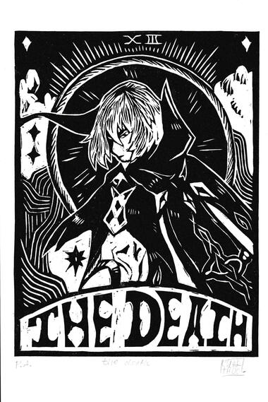 The Death, 2022 Linoleogravura 21 x 29,7cm. Kezia Mausolf