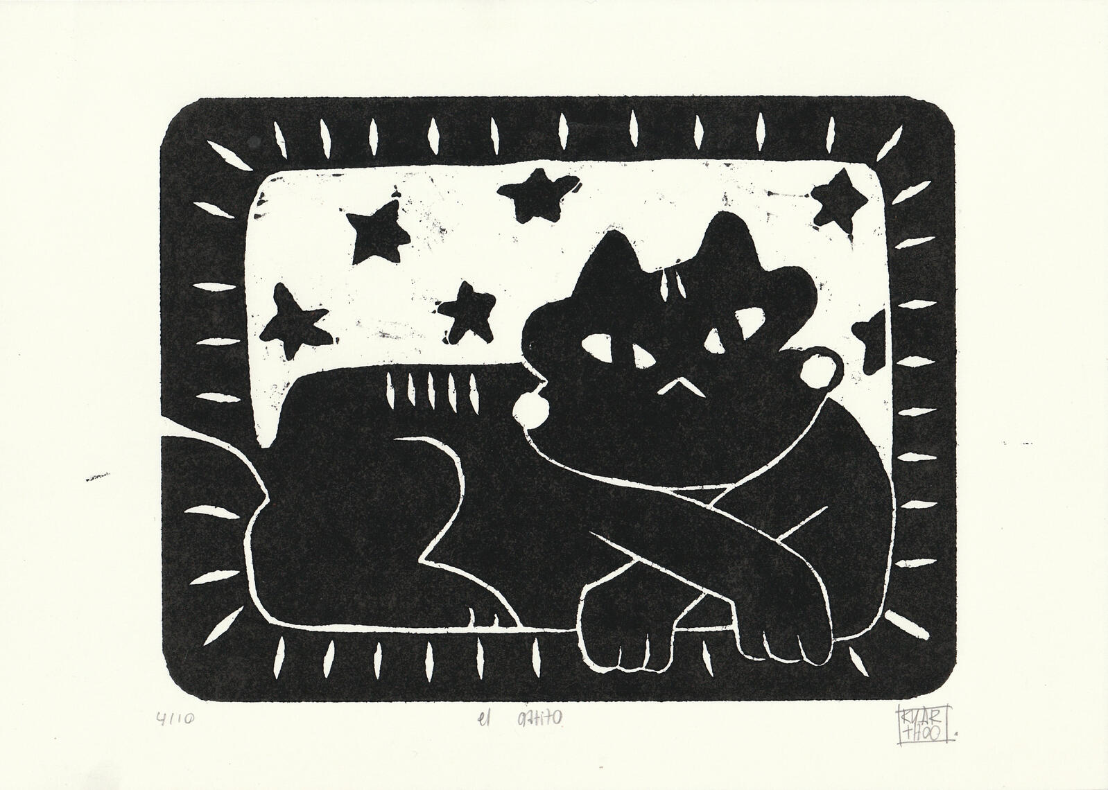 El gatito, 2023. Xilogravura, edição de 10 impressões, 21 x 29,7cm. Kezia Mausolf