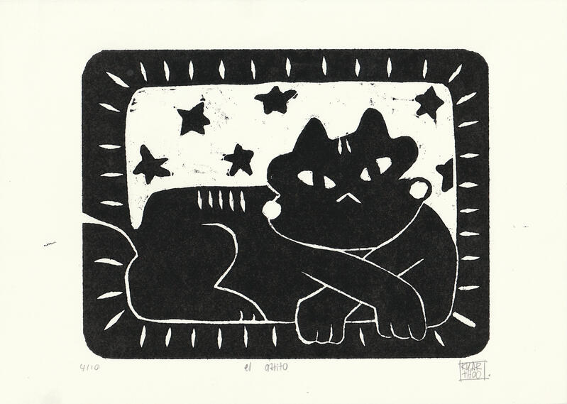 El gatito, 2023. Xilogravura, edição de 10 impressões, 21 x 29,7cm. Kezia Mausolf